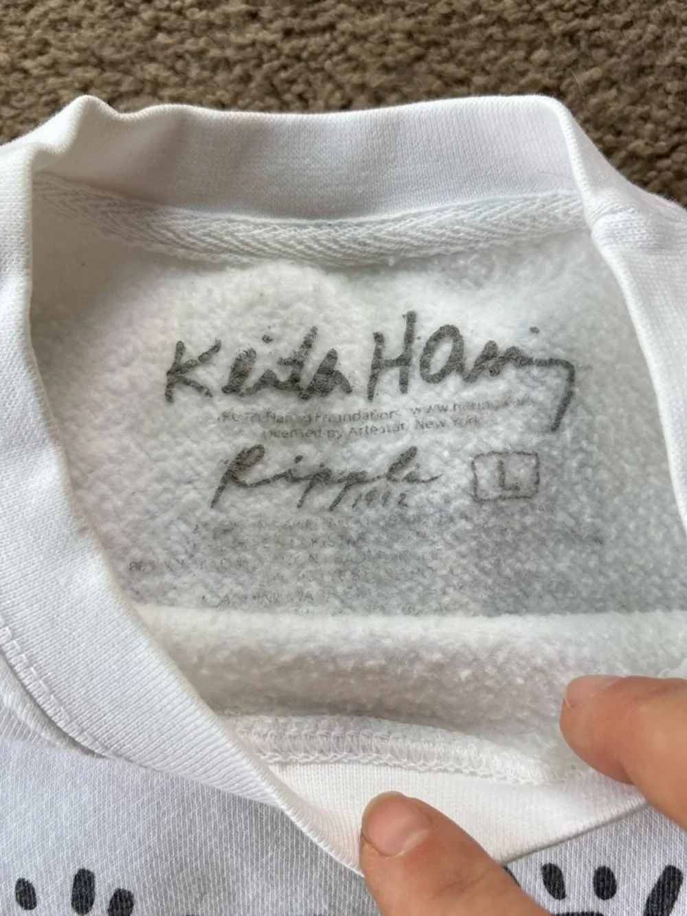 Keith Haring  White Graphic Sweatshirt with Red, Yellow & Green Characters